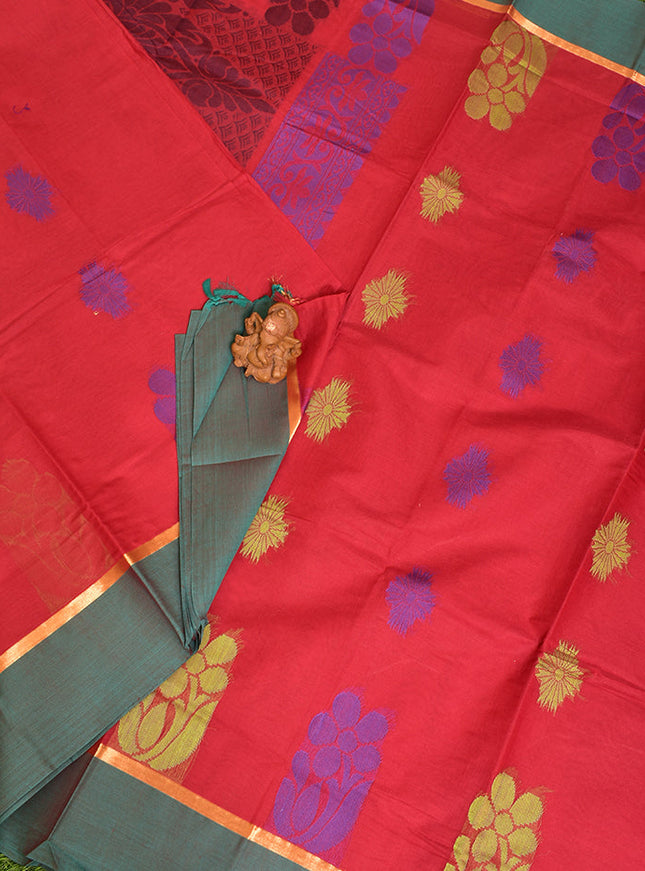 Coimbatore Cotton Red Butta Saree with Plain Border