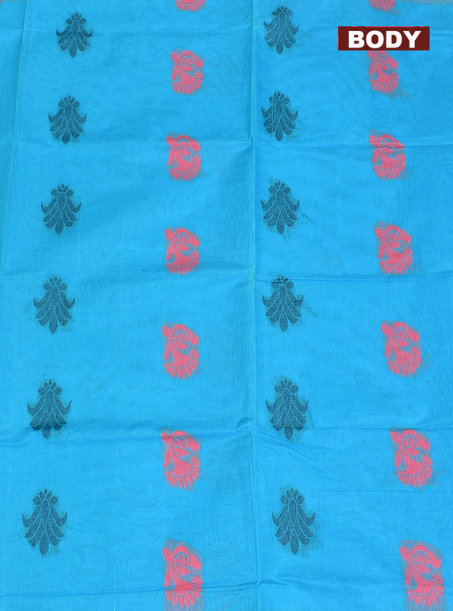 Coimbatore Cotton Blue Butta Saree with Plain Border