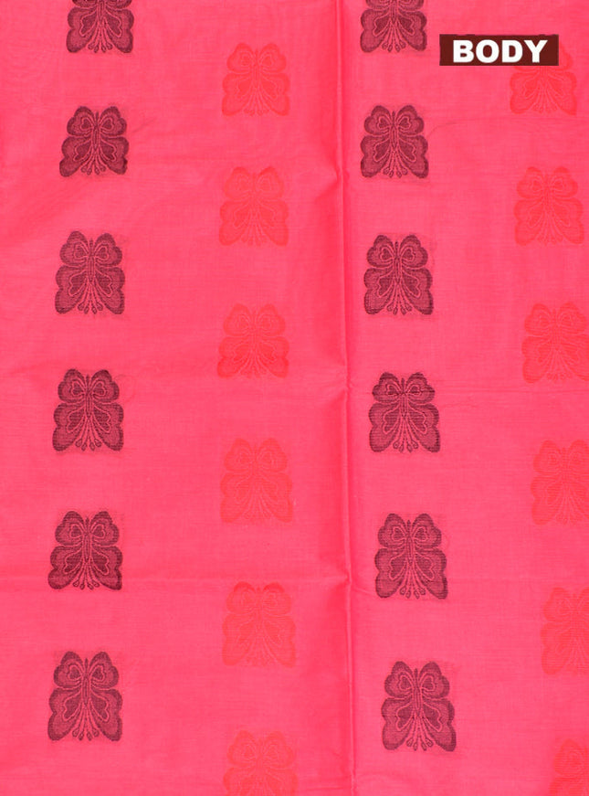 Coimbatore Cotton Dark Pink Butta Saree with Plain Border