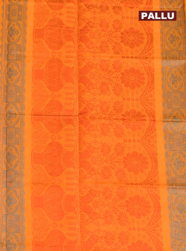 Coimbatore Cotton Orange Butta Saree with Plain Border