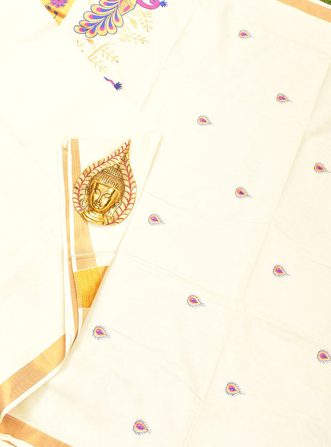 Coimbatore Cotton Off white Kerala Kasavu Saree