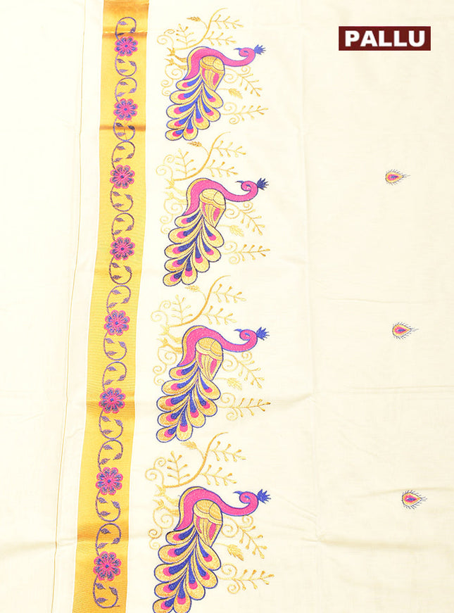 Coimbatore Cotton Off white Kerala Kasavu Saree