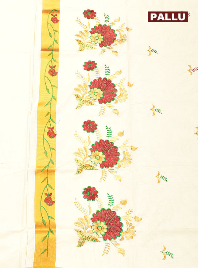 Coimbatore Cotton Off white Kerala Kasavu Saree