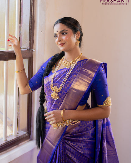 Pure kanchipuram silk saree royal blue with allover zari woven brocade weaves and zari woven border