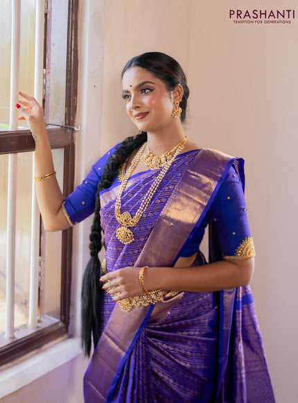 Pure kanchipuram silk saree royal blue with allover zari woven brocade weaves and zari woven border