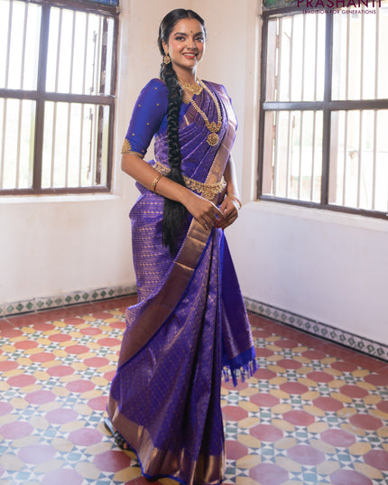 Pure kanchipuram silk saree royal blue with allover zari woven brocade weaves and zari woven border