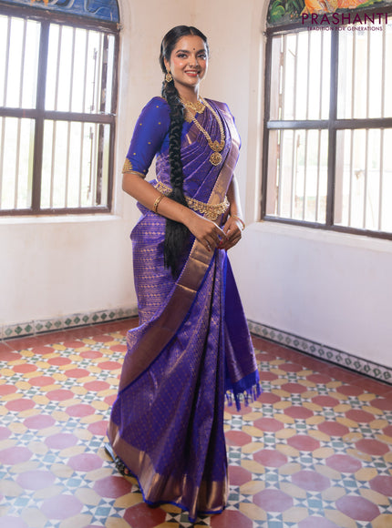 Pure kanchipuram silk saree royal blue with allover zari woven brocade weaves and zari woven border
