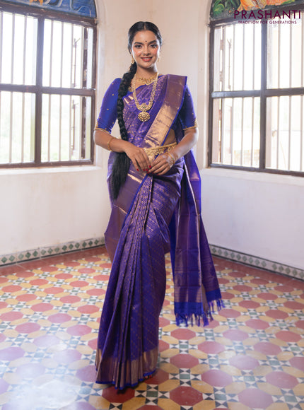 Pure kanchipuram silk saree royal blue with allover zari woven brocade weaves and zari woven border