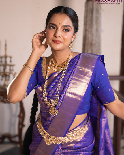Pure kanchipuram silk saree royal blue with allover zari woven brocade weaves and zari woven border