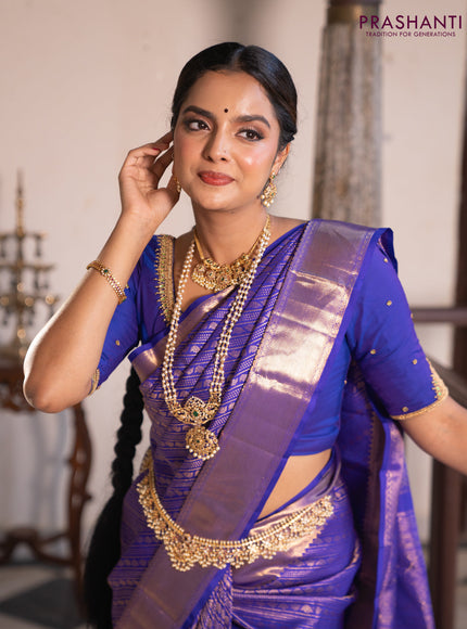 Pure kanchipuram silk saree royal blue with allover zari woven brocade weaves and zari woven border