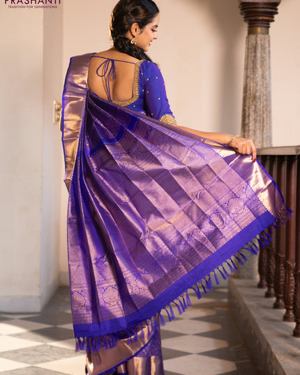 Pure kanchipuram silk saree royal blue with allover zari woven brocade weaves and zari woven border