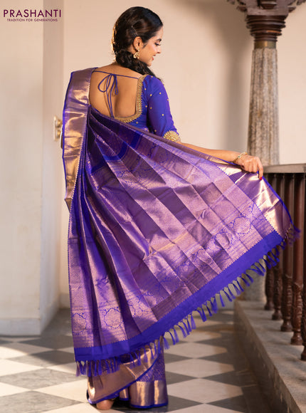 Pure kanchipuram silk saree royal blue with allover zari woven brocade weaves and zari woven border
