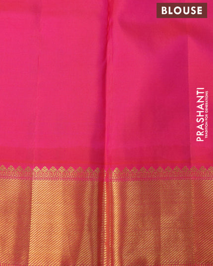 Pure kanchipuram silk saree pink and orange with allover zari woven stripes pattern and zari woven border