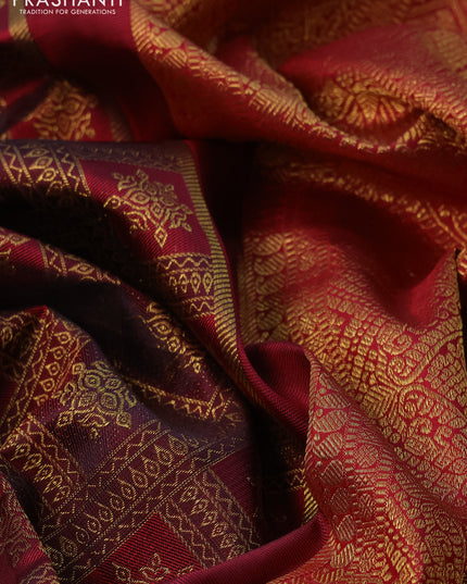 Pure kanchipuram silk saree deep maroon with allover zari woven brocade weaves and zari woven border