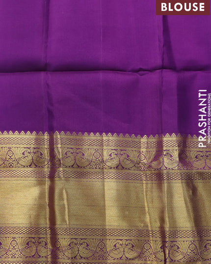 Pure kanjivaram silk saree light blue and violet with allover silver & gold zari weaves and long zari woven border