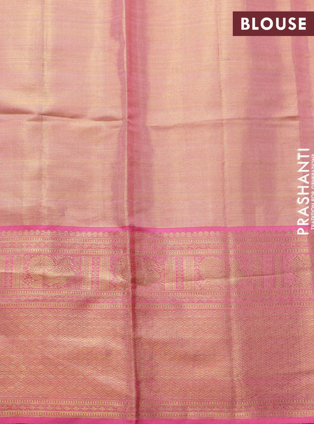 Pure kanjivaram tissue silk saree cream and light pink with allover zari woven brocade weaves and zari woven border