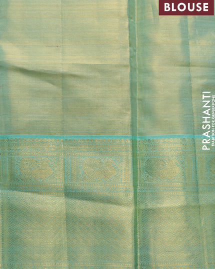 Pure kanjivaram tissue silk saree cream and teal blue with allover zari woven brocade weaves and zari woven border