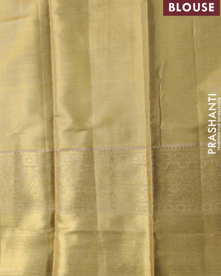 Pure kanjivaram tissue silk saree gold with allover zari woven brocade weaves and long zari woven border