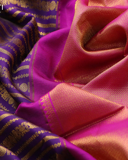 Pure kanjivaram silk saree blue and pink with allover zari weaves and zari woven border