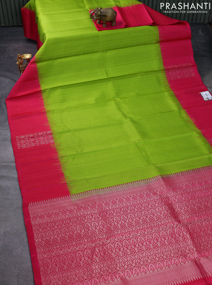 Pure soft silk saree lime green and pink with allover checked pattern and zari woven butta border