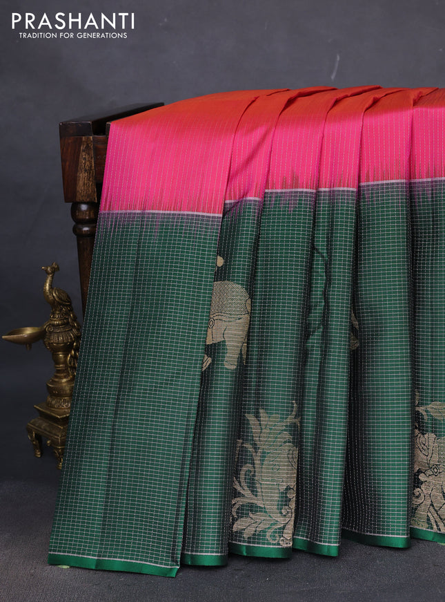 Pure soft silk saree pink and green with allover zari weaves and long zari woven border