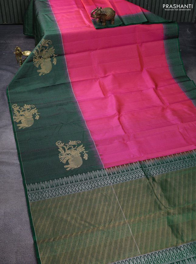 Pure soft silk saree pink and green with allover zari weaves and long zari woven border