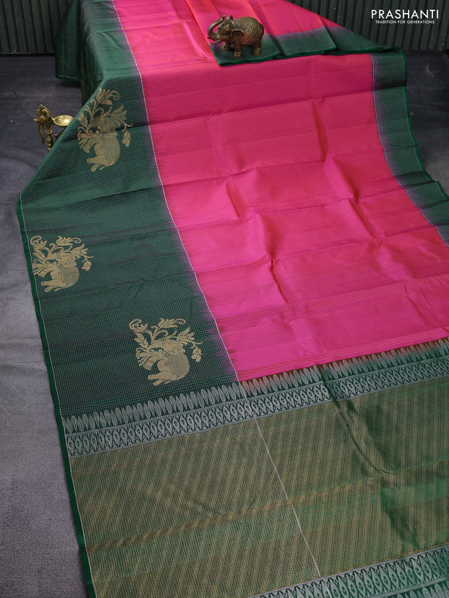 Pure soft silk saree pink and green with allover zari weaves and long zari woven border