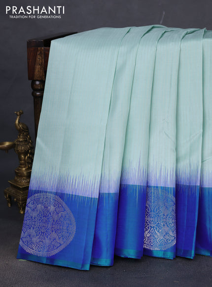 Pure soft silk saree pastel blue and dual shade of blue with allover zari weaves and zari woven butta border