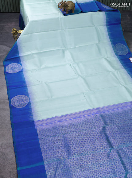 Pure soft silk saree pastel blue and dual shade of blue with allover zari weaves and zari woven butta border