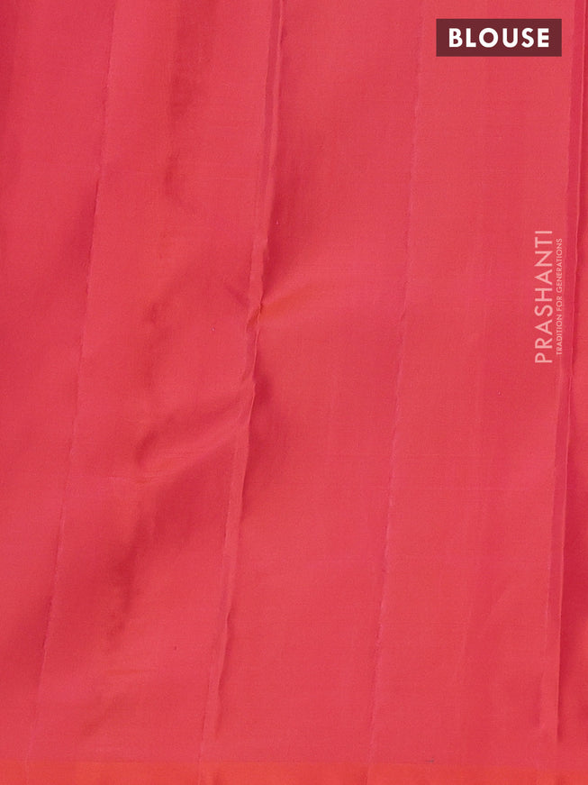 Pure soft silk saree teal blue and dual shade of pinkish orange with allover self emboss in borderless style