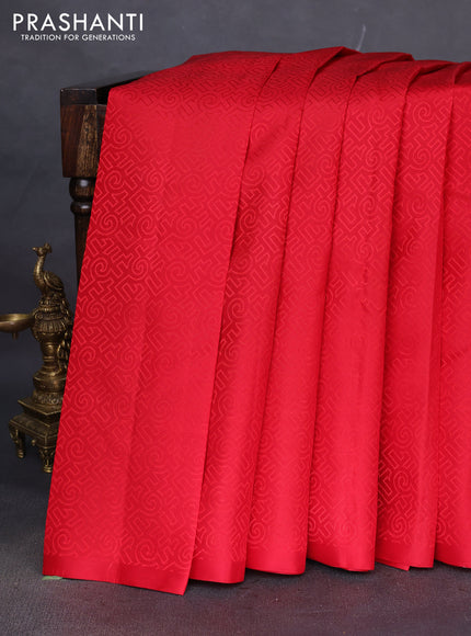 Pure soft silk saree red and teal blue with allover self emboss & zari buttas in borderless style