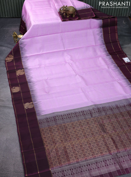 Pure soft silk saree light pink and wine shade with allover silver zari checks and zari woven border