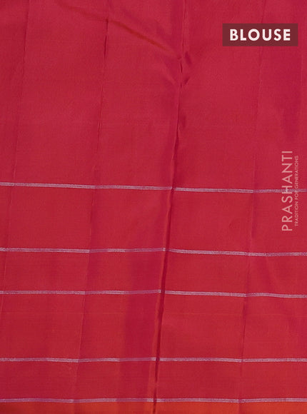 Pure soft silk saree dual shade of blue and dual shade of pinkish orange with allover silver zari weaves and zari woven butta border
