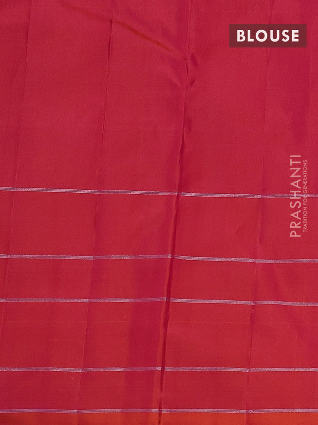 Pure soft silk saree dual shade of blue and dual shade of pinkish orange with allover silver zari weaves and zari woven butta border