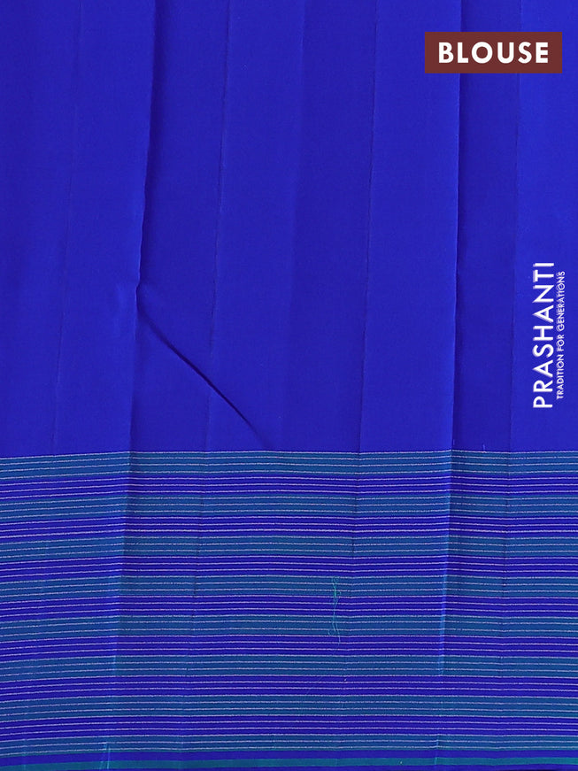 Pure soft silk saree pista green and blue with allover silver zari weaves and zari line border