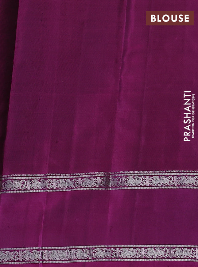 Pure soft silk saree violet and dark magenta pink with allover silver zari checks and rettapet silver zari woven border