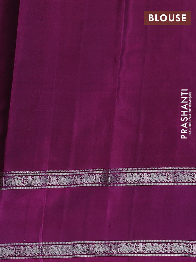 Pure soft silk saree violet and dark magenta pink with allover silver zari checks and rettapet silver zari woven border