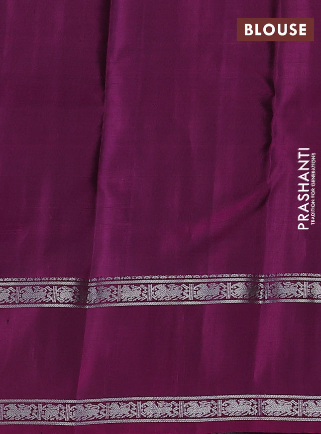 Pure soft silk saree green and dark magenta pink with allover silver zari checks and rettapet silver zari woven border