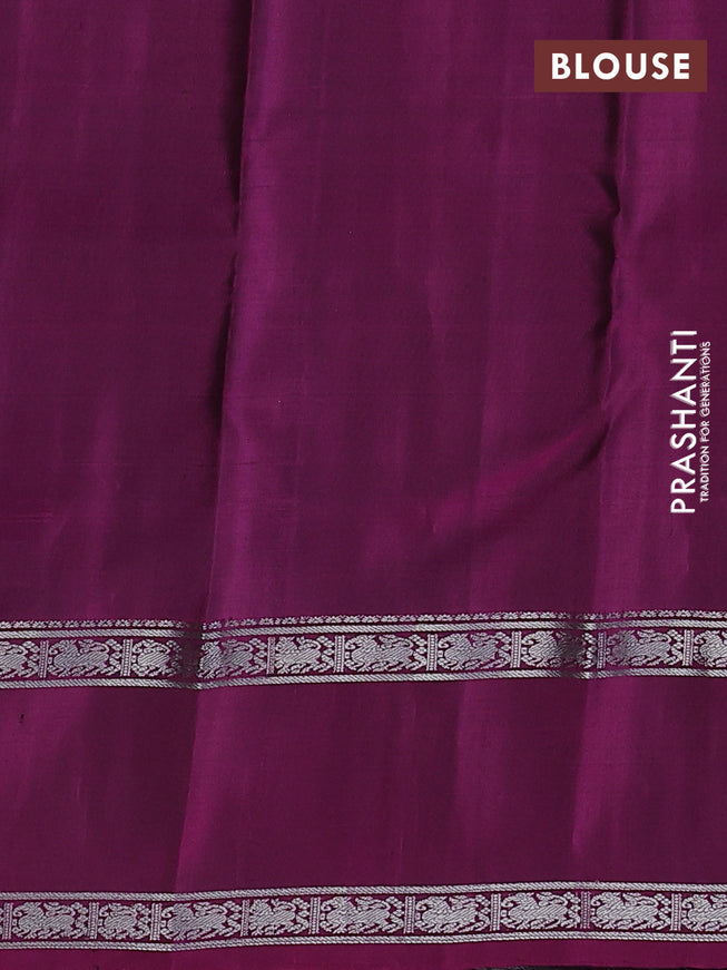 Pure soft silk saree green and dark magenta pink with allover silver zari checks and rettapet silver zari woven border