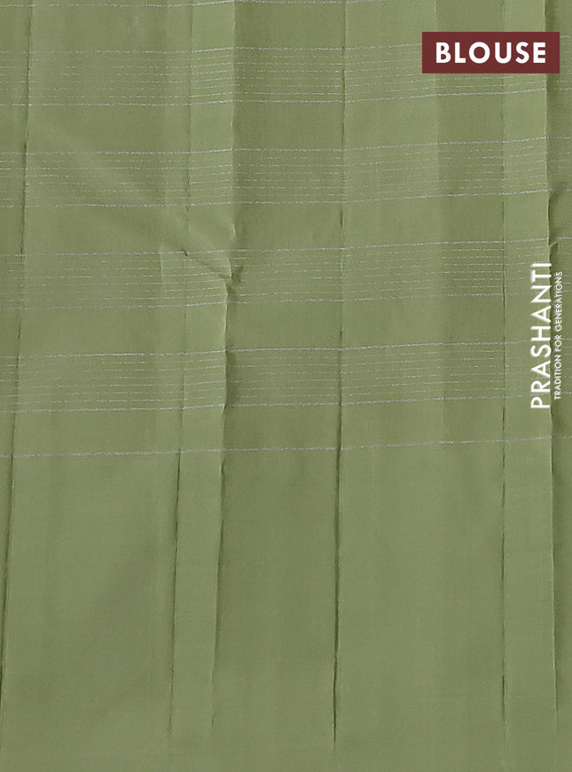 Pure soft silk saree green and pista green with allover silver zari checked pattern and zari woven butta border