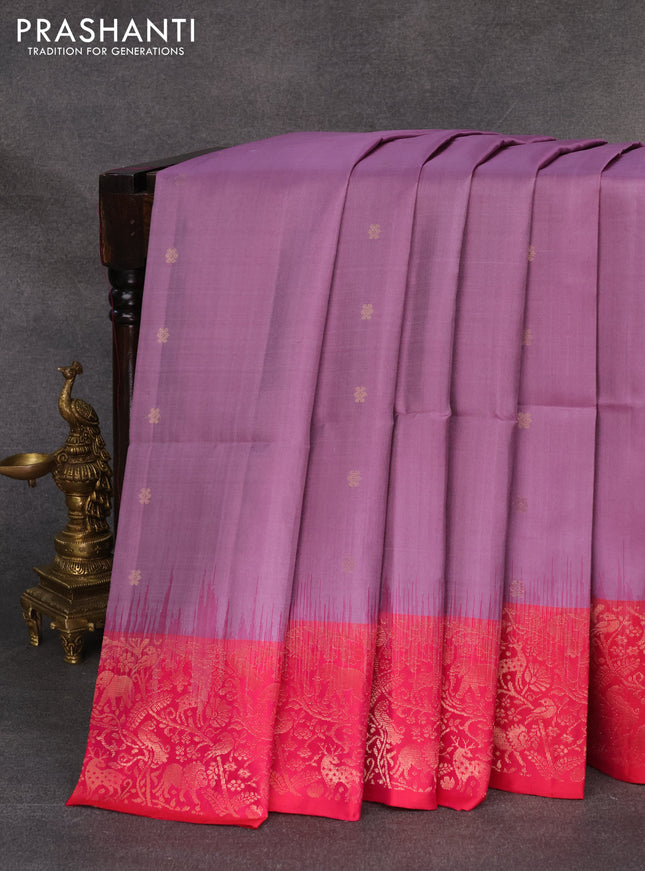 Pure soft silk saree lavender and pink with zari woven buttas and vanasingaram zari woven border