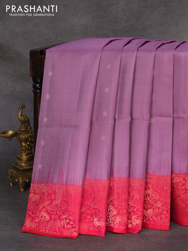 Pure soft silk saree lavender and pink with zari woven buttas and vanasingaram zari woven border