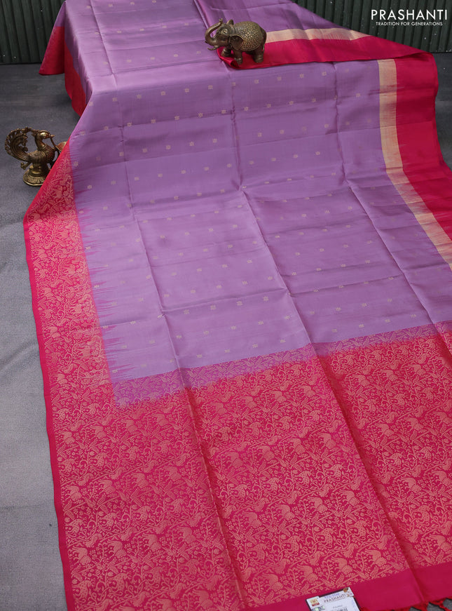 Pure soft silk saree lavender and pink with zari woven buttas and vanasingaram zari woven border