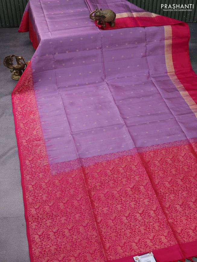 Pure soft silk saree lavender and pink with zari woven buttas and vanasingaram zari woven border