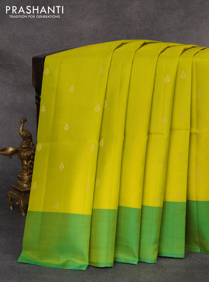 Pure soft silk saree lime yellow and green with zari woven buttas and simple border