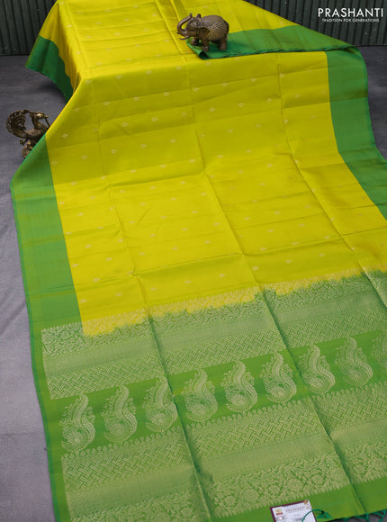Pure soft silk saree lime yellow and green with zari woven buttas and simple border