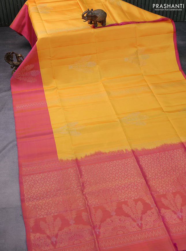 Pure soft silk saree yellow and dual shade of pink with zari weaves & buttas and zari woven butta border