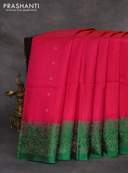 Pure soft silk saree dual shade of pink and green with allover zari woven buttas and zari woven border