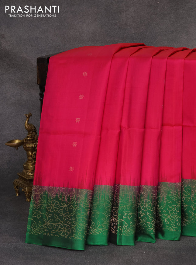 Pure soft silk saree dual shade of pink and green with allover zari woven buttas and zari woven border