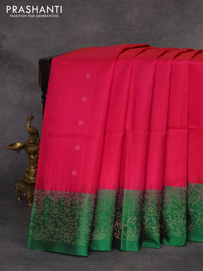 Pure soft silk saree dual shade of pink and green with allover zari woven buttas and zari woven border